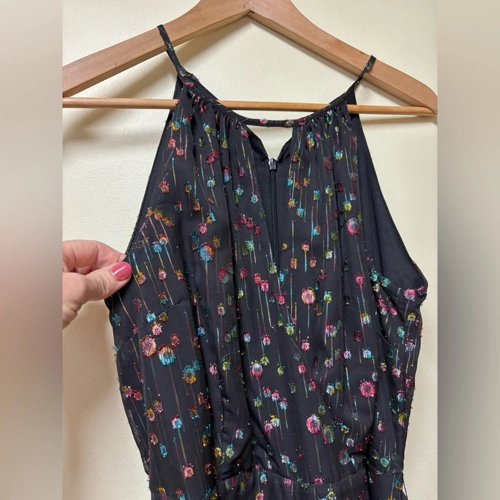 Eva Franco Anthropologie Edita halter black jumpsuit multi-color metallic dot- 2